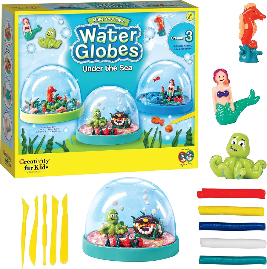 Creativity for Kids Make Your Own Under the Sea Water Globes - Make 3 DIY Snow Globes, Arts and Crafts for Boys and Girls, Kids Activities and Birthday Gifts for Ages 6-8+