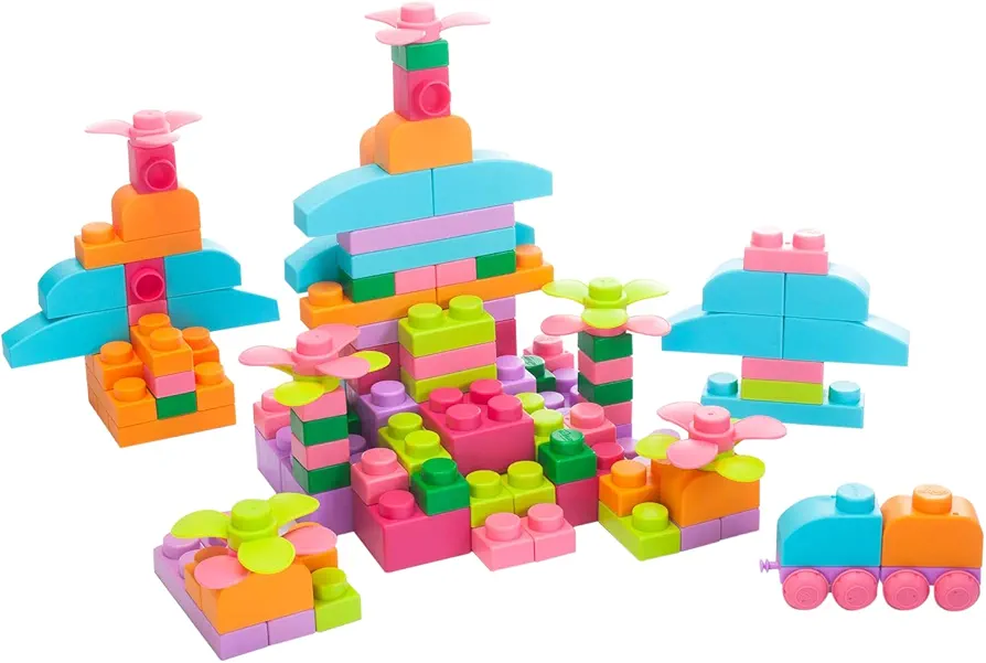 UNiPLAY Plus Soft Building Blocks — Creativity Toy, Educational Play, Cognitive Development, Early Learning Stacking Blocks for Infants and Toddlers, Pink (122-Piece Set)