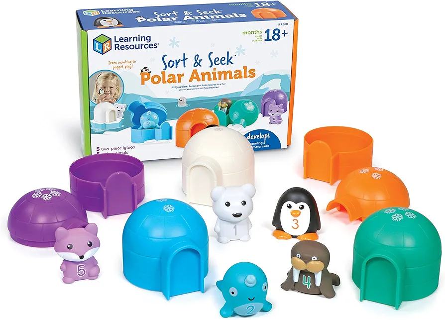 Learning Resources Sort & Seek Polar Animals, Toddler Activities, Educational Toy Set Color, Teaching Toys, 15 Pieces, Age 18 Months+ Gifts for Boys and Girls