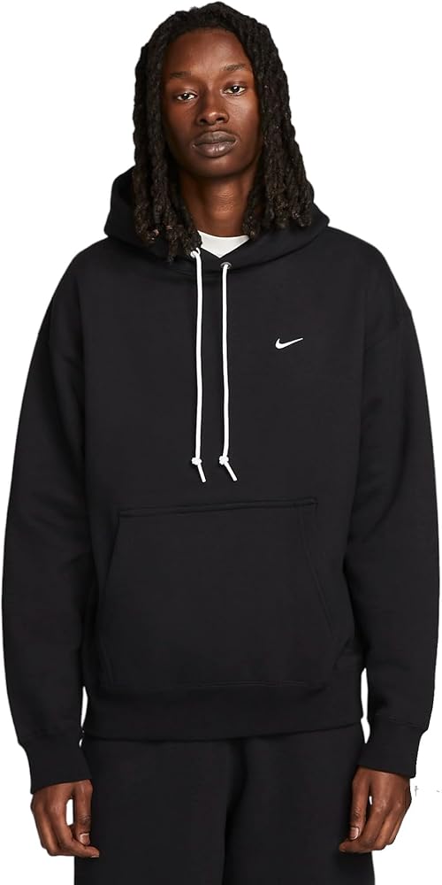 Nike Sportswear Solo Swoosh Men's Fleece Pullover Hoodie (US, Alpha, Small, Regular, Regular, Black/White)