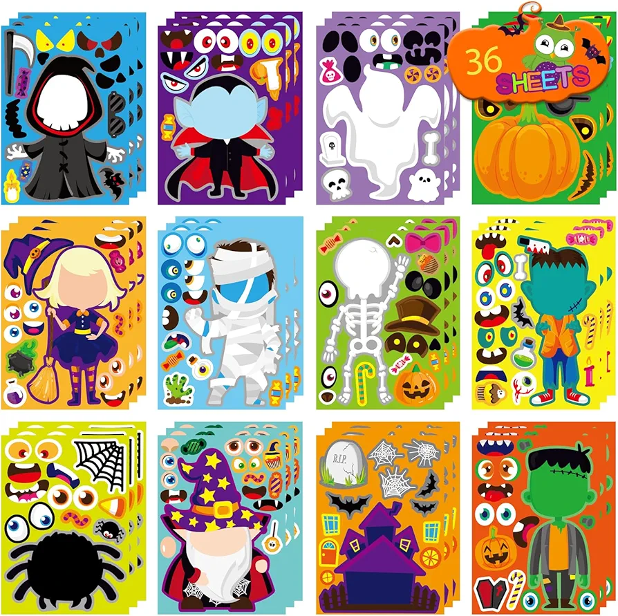 Halloween Stickers for Kids and Adults Halloween Face Stickers Bulk Cute Party Stickers for pumpkins and water bottles Horror Stickers for Kids Scary Party Favor Supplies Art Craft Gifts(Face)