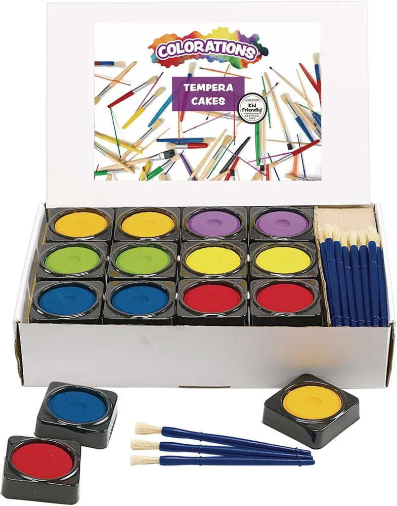 Colorations Individual Tempera Cake Classroom Pack Classroom Supplies for Arts and Crafts Multicolor Variety Pack, Model:TEMPAK, Blue,Green,Multicolor,Orange,Purple,Red, 36 Piece Set