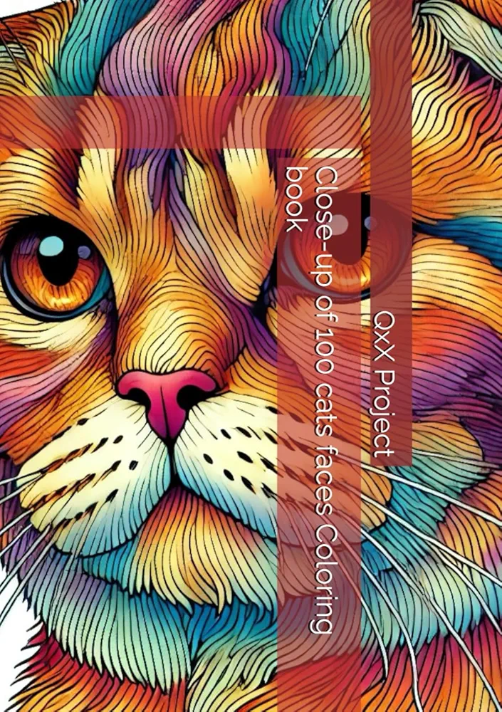 Close-up of 100 cats faces Coloring book