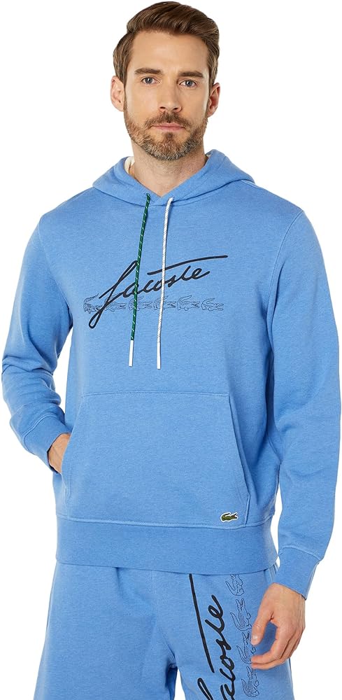 Lacoste Mens Signature Flecked Cotton Fleece Hoodie