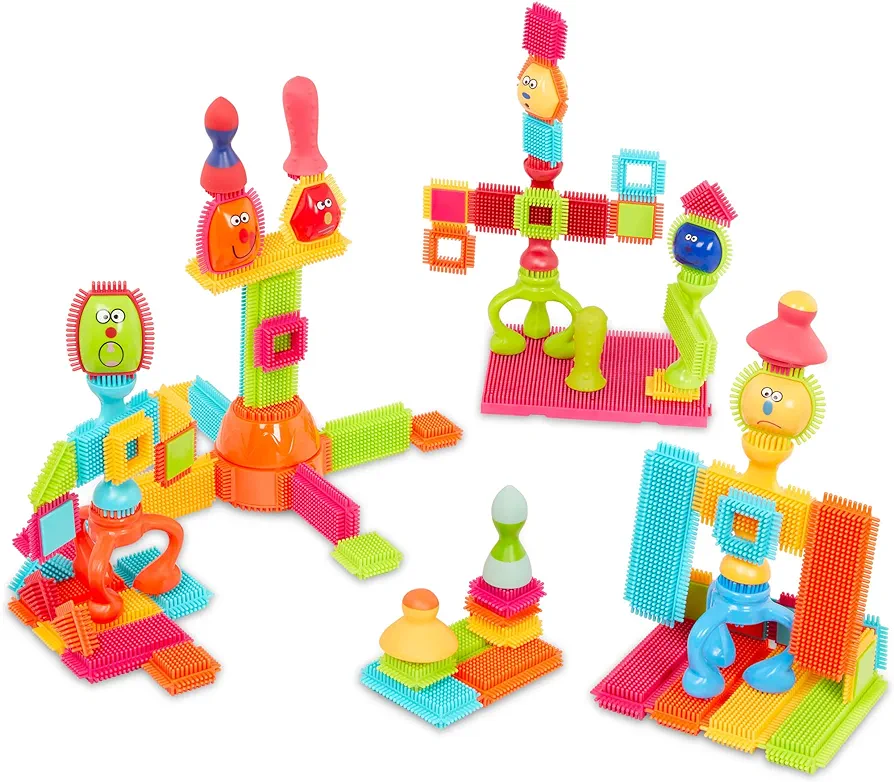 Battat- Bristle Blocks- STEM Interlocking Building Blocks- 76 pc Playset- Reusable Storage Bucket- Developmental Toys for Toddlers & Kids- Twist And Turn Bristles- 2 Years +