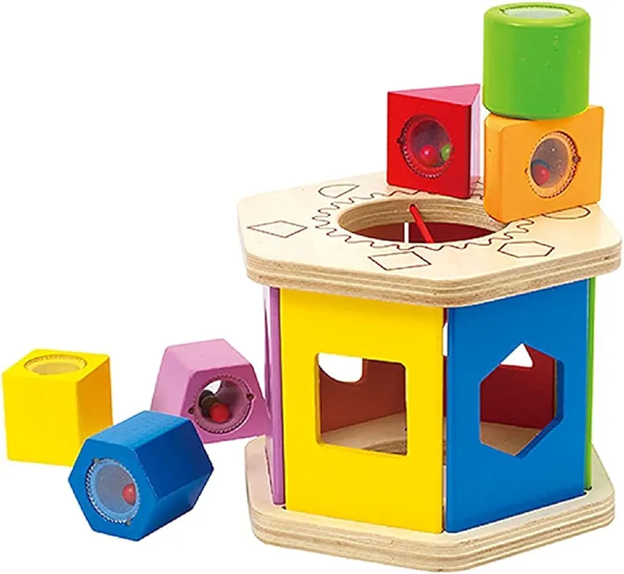 Hape Shake and Match Toddler Wooden Shape Sorter Toy Multicolor, L: 5.9, W: 4.8, H: 6.7 inch