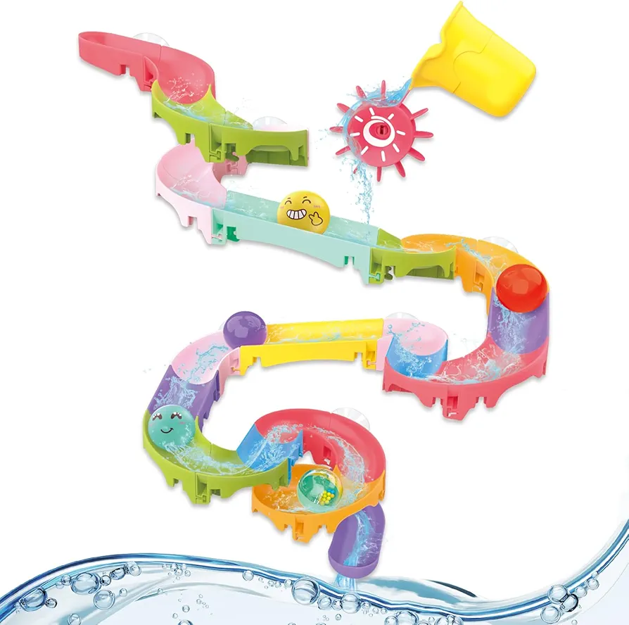 Bath Toys Water Ball Track for Kids for Wall Bathtub Toy Slide for Toddlers Toy Building Blocks Capable of Interconnection Shower Gift for Children (A42pcs Track)