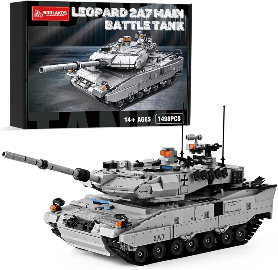 Leopard II A7 Main Battle Tank Building Block, Military Tank Building Toy Set to Display, Collectible WW2 Army Tank Model for Adults (1,498 Pieces)