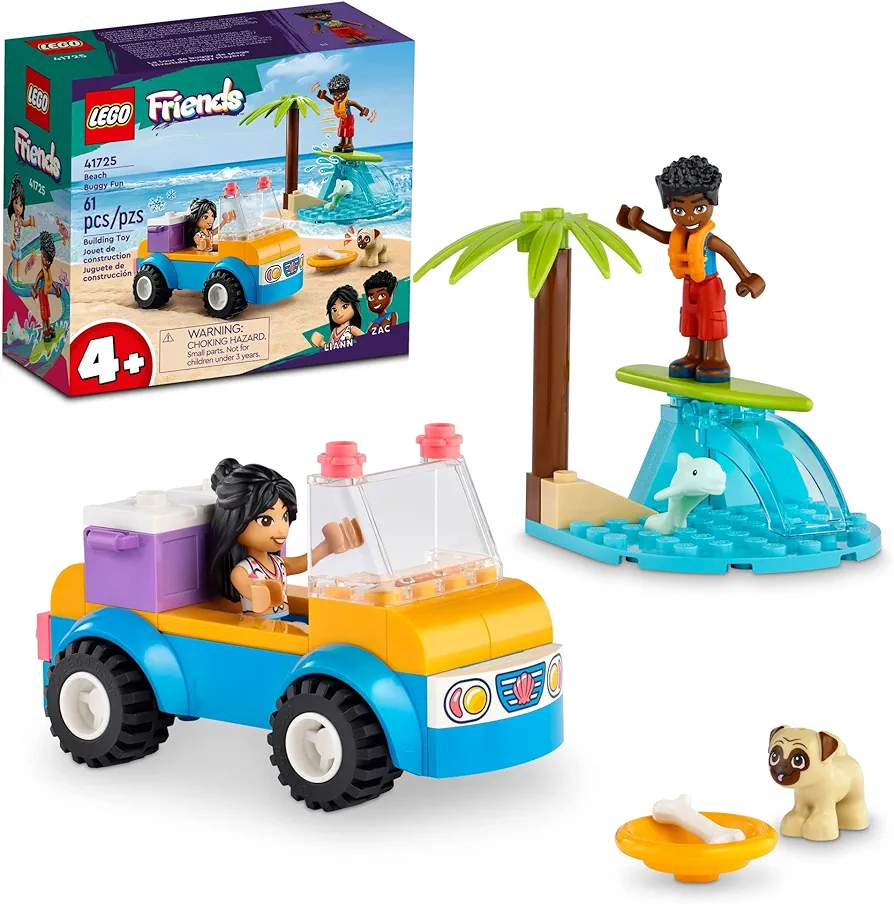 LEGO Friends Beach Buggy Fun 41725 Building Toy Set, Creative Fun for Toddlers Ages 4+, with 2 Mini-Dolls, Pet Dog and Dolphin figures, a Beach Buggy Toy Car and Accessories