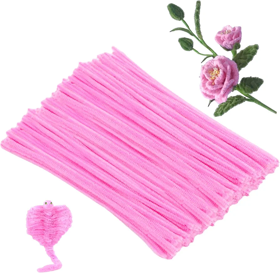 Zxiixz 100Pcs Pipe Cleaners, Pipe Cleaners Craft, Chenille Stems Creative Craft, Pipe Cleaners for Festivals Decorations, Crafting Pipe Cleaners Craft Supplies for Home DIY HandCraft Arts/Pink