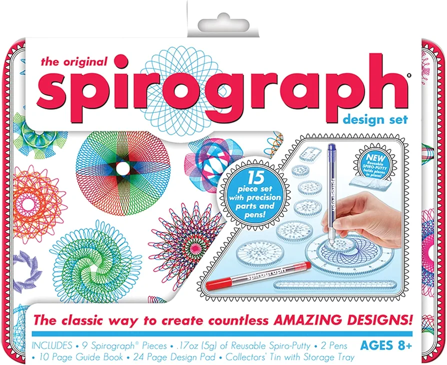 Spirograph Design Set Collectors Tin – Arts and Crafts, Kids Toys, Art Supplies, Craft Supplies, Drawing Kit, Spiral Art, Classic Gear Design Kit, Pens, Design Sheet Included, Ages 8 and Up