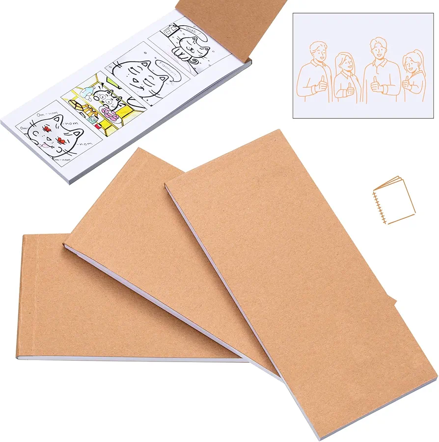 Colarr 4 Pcs Mini Blank Comic Book Kraft Grid 7.3 x 3.1'' Draw Your Own Comic Book White Pocket Notebook for Sketching Cartoon Creation Kids and Adults, 40 Pages