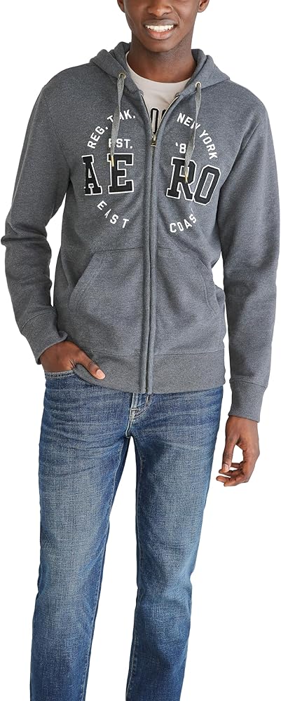 AEROPOSTALE Men's Aero Logo Full Zip Hoodie-Circle