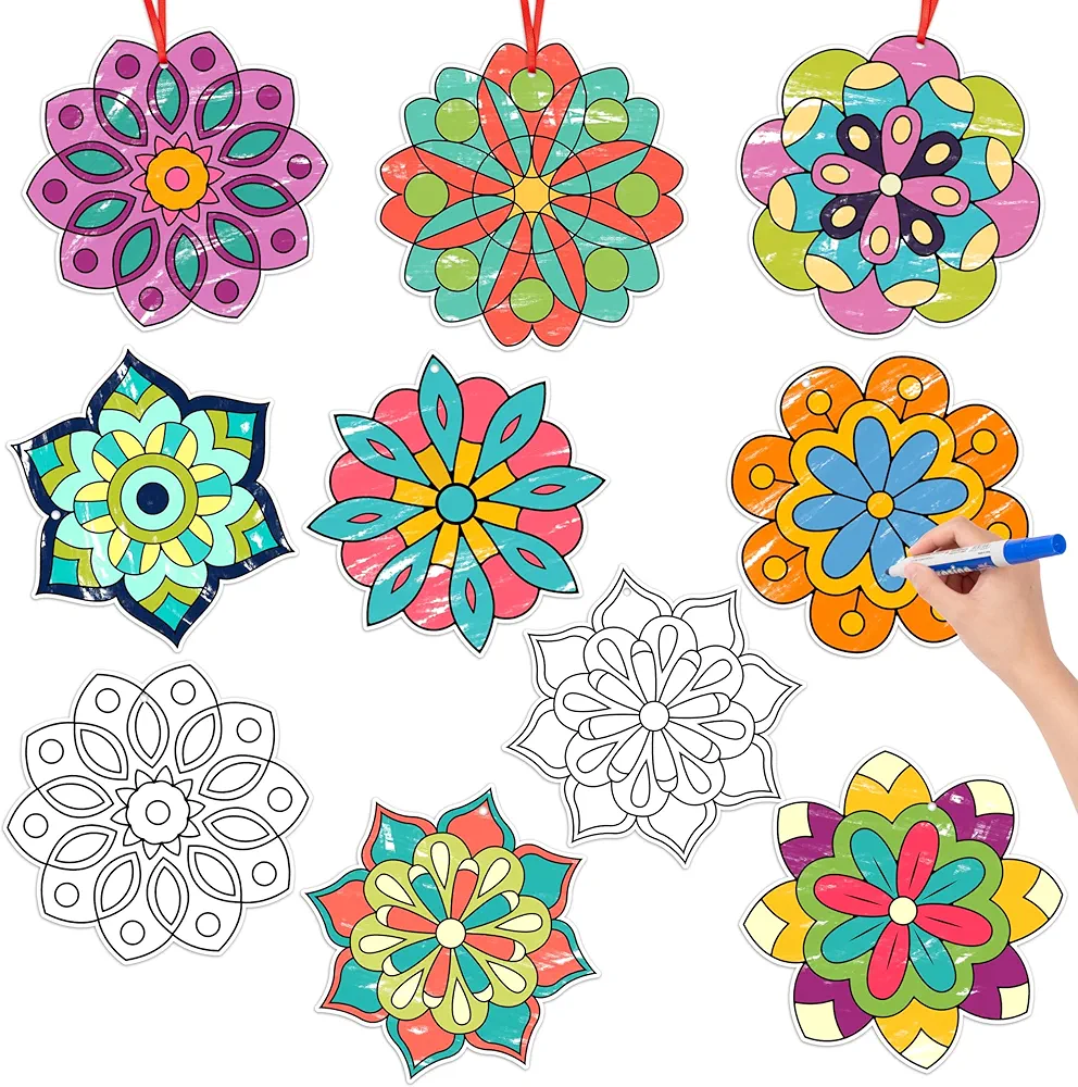 BeYumi Coloring Mandala Craft Kit - 83Pcs Color Your Own Mandala Kit for Kids DIY Coloring Craft Kit Coloring Mandala Ornament Geometric Card Decor School Classroom Summer Party Activity Art Craft