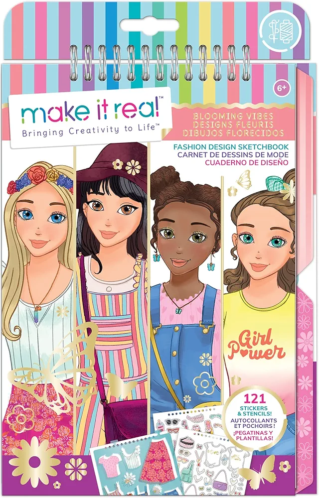 Make It Real - Fashion Design Sketchbook: Blooming Vibes - Fashion Sketchbook for Girls - Kids Fashion Design Kit - Fashion Designer Kits for Girls - Fashion Coloring Book for Girls 6-8-10-12-14