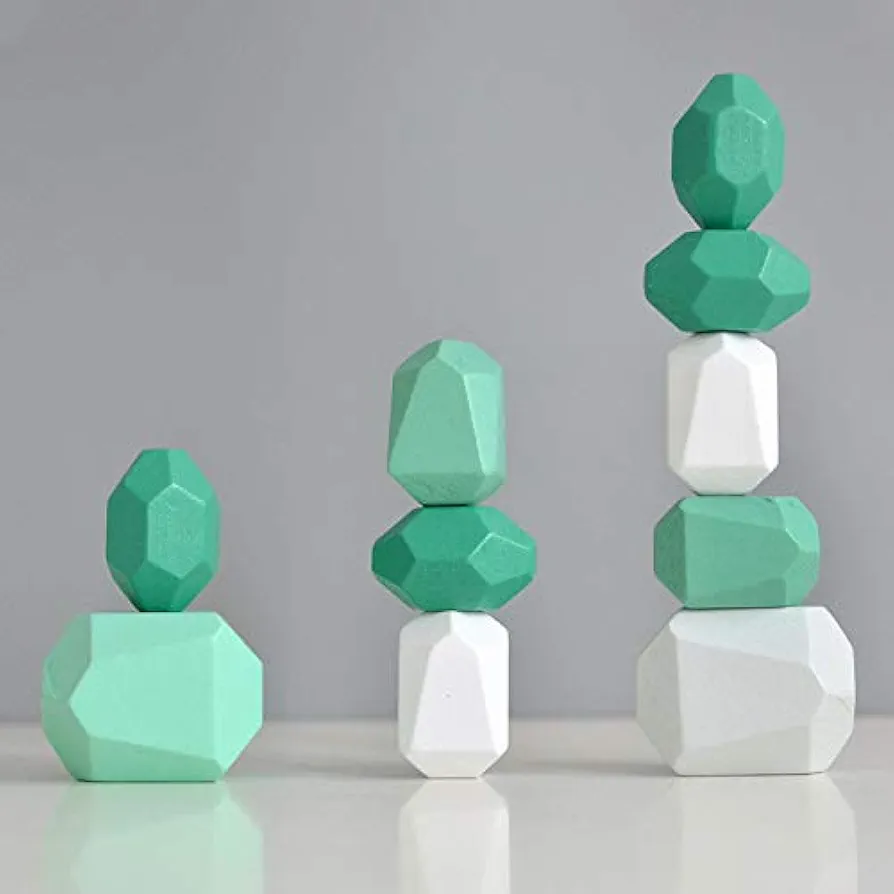 Wooden Rocks Stones Tumi ISHI Wood Balancing Stacked Stone Baby Building Block Montessori Toys Block Colored Stone Toys Educational Creative Toy Stacking Artware (10pcs Green)