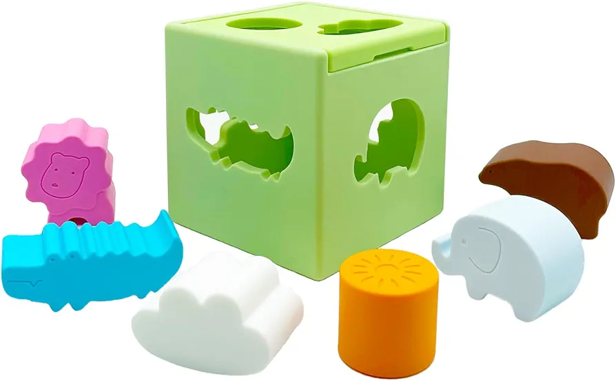 Shape Sorter Toy, Toddler and Baby Sorting and Matching Activity Cube, Colorful Sorter Box, My First Baby Toys Gift for Boys & Girls (Grass Green)