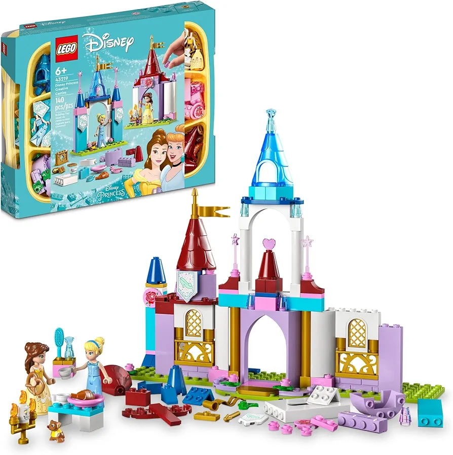 LEGO Disney Princess Creative Castles 43219​, Toy Castle Playset with Belle and Cinderella Mini-Dolls and Bricks Sorting Box, Travel Toys for Girls and Boys, Sensory Toy for Kids Ages 6+