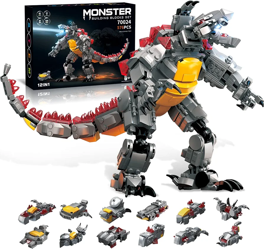 STEM Star Monster Wars Toys, 12 in 1 Build for Kids Who Love Jurassic Dinosaur Building Blocks Kit or Spaceship,Christmas and Birthday Gifts for 6-12 Year Old Kids(576Pieces)…