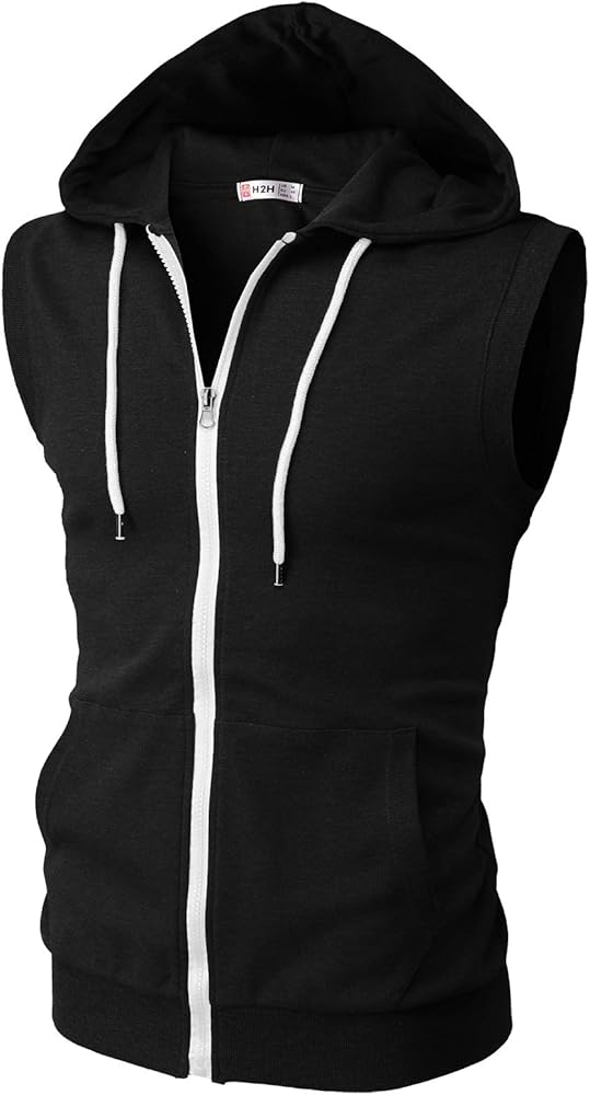 H2H Mens Casual Slim Fit Zip-up Sleeveless Hoodie Lightweight Workout Tank Tops Gym Hoodies