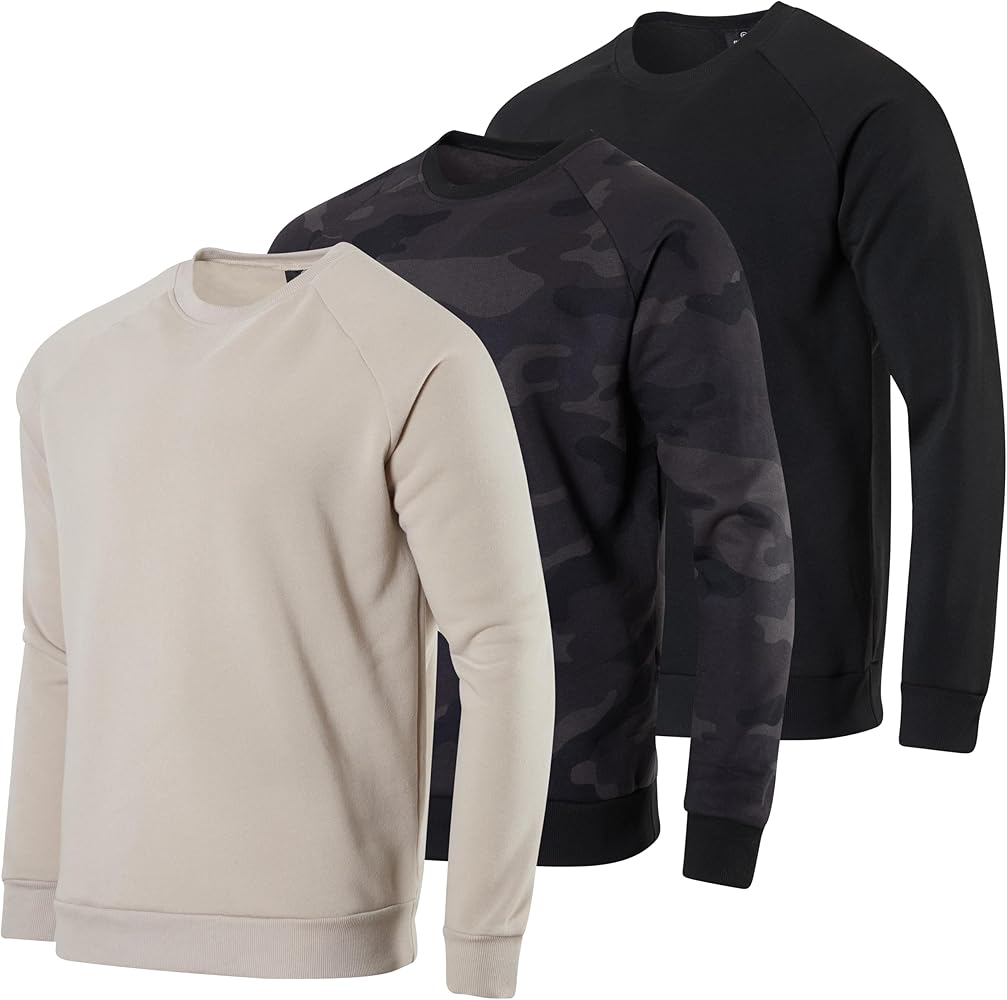 Real Essentials 3 Pack: Men's Soft Plush Fleece Crewneck Sweatshirt - Athletic Pullover Sweater (Available In Big & Tall)