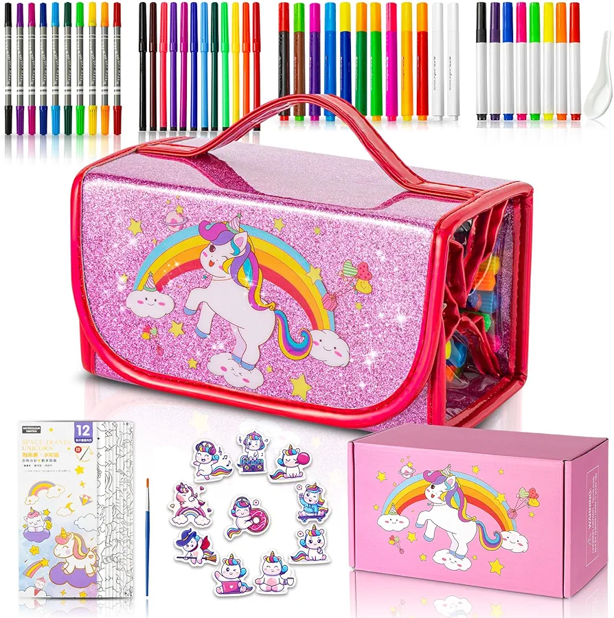 Unicorn Gifts Washable Markers Set 56Pcs Art Supplies for Girls Ages 8-12 Kids Coloring Stuff Arts and Crafts Sets Drawing Kit Christmas Birthday Presents for 4 5 6 7 8 Year Old Girl