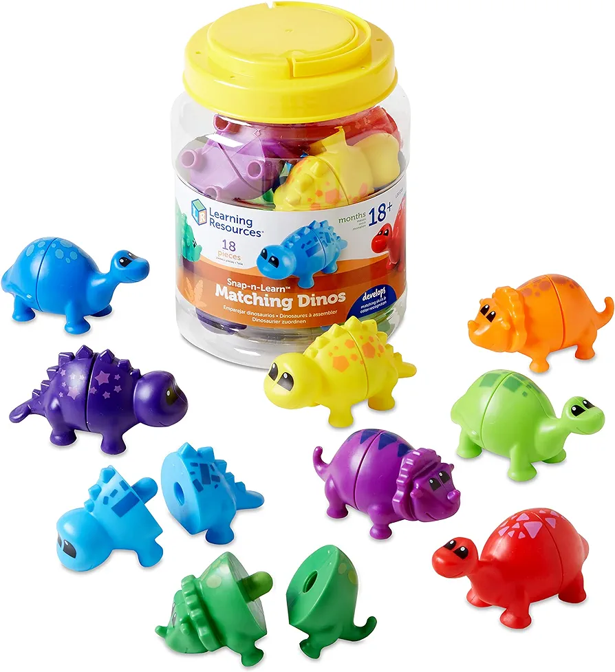 Learning Resources Snap-n-Learn Matching Dinos - 18 Pieces, Ages 18+ Months Toddler Fine Motor Toys, Counting & Sorting Toy, Shape Sorting, Dinosaurs Toys, Sensory Bin Toys