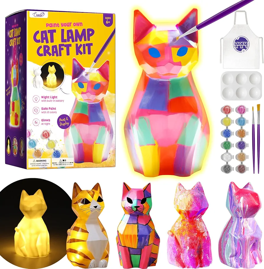 Paint Your Own Cat Lamp Kit, Art Supplies Arts & Crafts Kit, Painting kit for Kids 6-12, Arts and Crafts for Kids Ages 8-12, Toys Girls Boy Birthday Gift Ages 6 7 8 9 10 11 12+