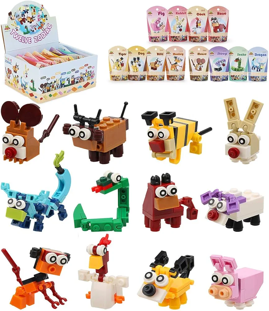 Party Favors for Kids Goodie Bag Fillers, 12 Animals Building Blocks Birthday Party Supplies Gifts Prizes Stocking Stuffers , STEM Educational Toys Easter Gift for Boys Girls