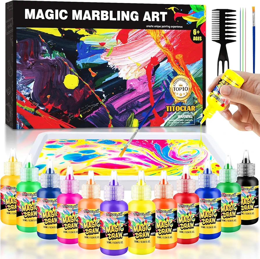 Water Marbling Paint Kit, Arts and Crafts For Kids,Birthday Gifts for Girls Boys 3+Years Old, Toys For Ages 8-13 5-7 3-6, Art Supplies for Kids