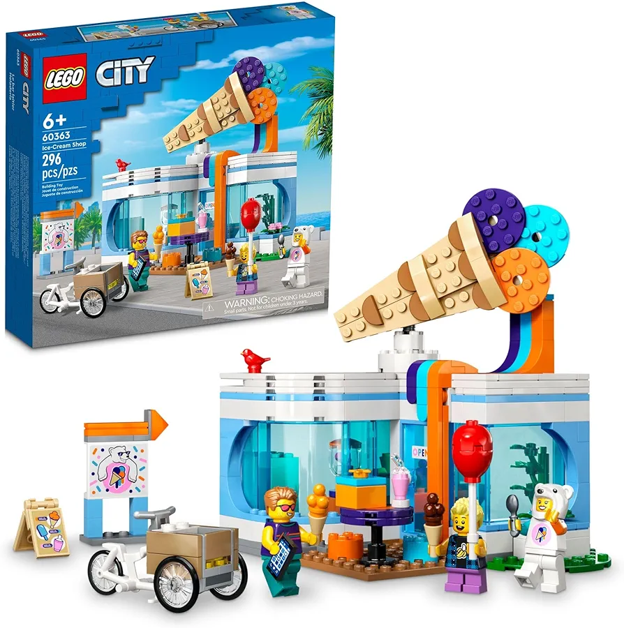 LEGO City Ice-Cream Shop 60363 Building Toy Set, includes a Cargo Bike, 3 Minifigures and Lots of Fun Features and Accessories for Imaginative Role Play, Great Birthday Gift Idea for Kids