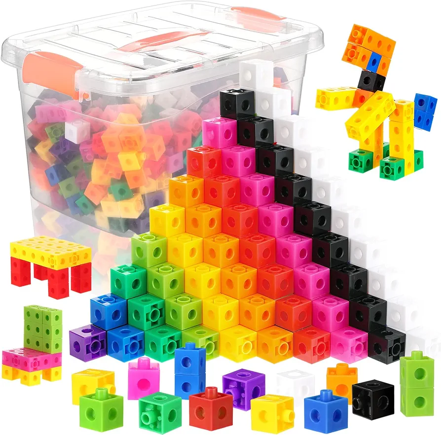 500 Pcs Math Learning Linking Cube with Storage Container Counting Cubes, Plastic Counting Blocks, Colorful Math Cubes, Math Manipulatives Classroom Learning Supplies for Educational(Orange)