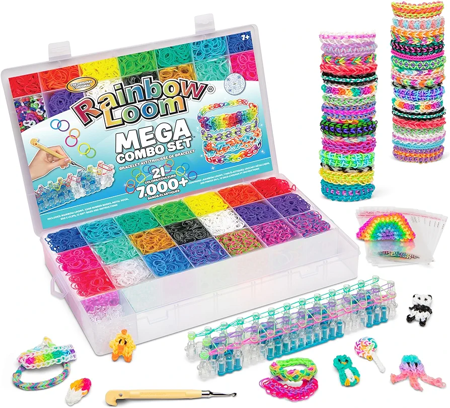 Rainbow Loom® MEGA Combo Set, Features 7000+ Colorful Rubber Bands, 2 step-by-step Bracelet Instructions, Organizer Case, Great Gift for Kids 7+ to Promote Fine Motor Skills (Packaging May Vary)