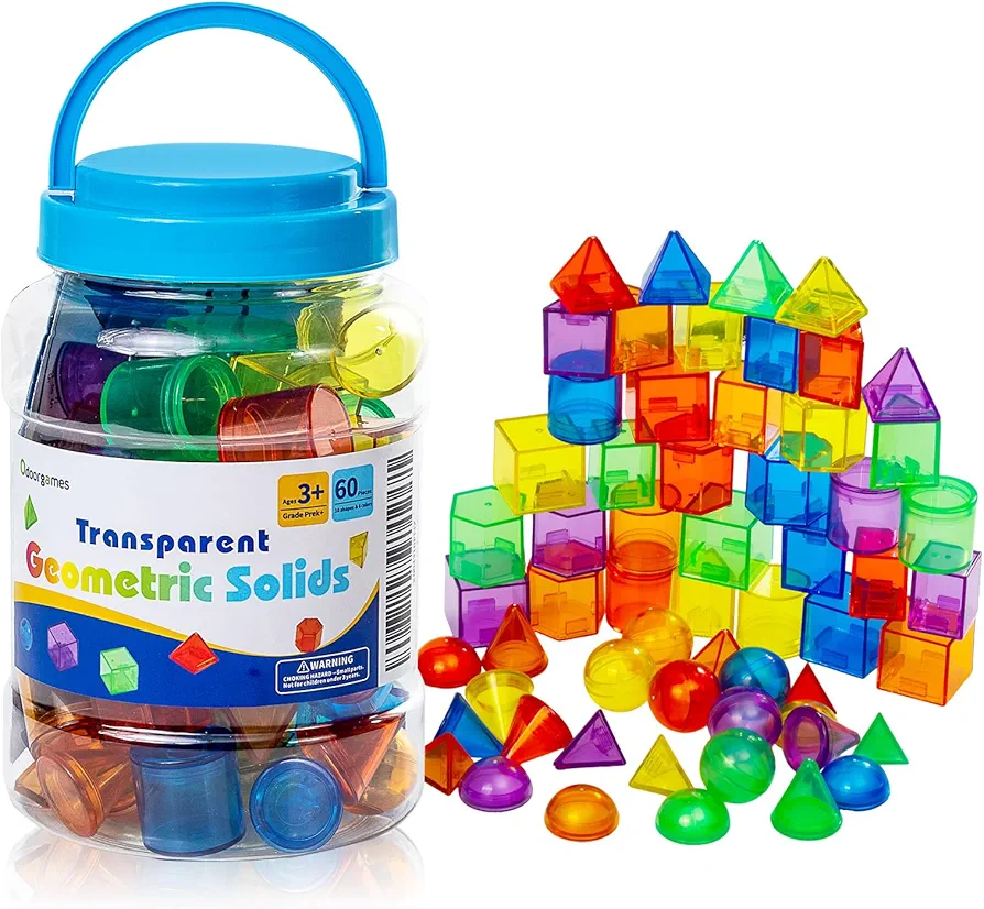 60 Pcs 3D Shapes for Teaching - Geometric Solids for Kids,Light Table Manipulatives,Translucent Toy for Light Table