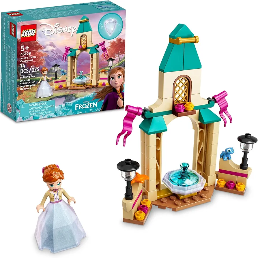 LEGO Disney Frozen 2 Anna’s Castle Courtyard Building Toy 43198 Princess Toy Set with Diamond Dress Set and Disney Frozen Mini-Doll Figure, Disney Birthday Gift Idea for Kids Boys Girls Age 5+