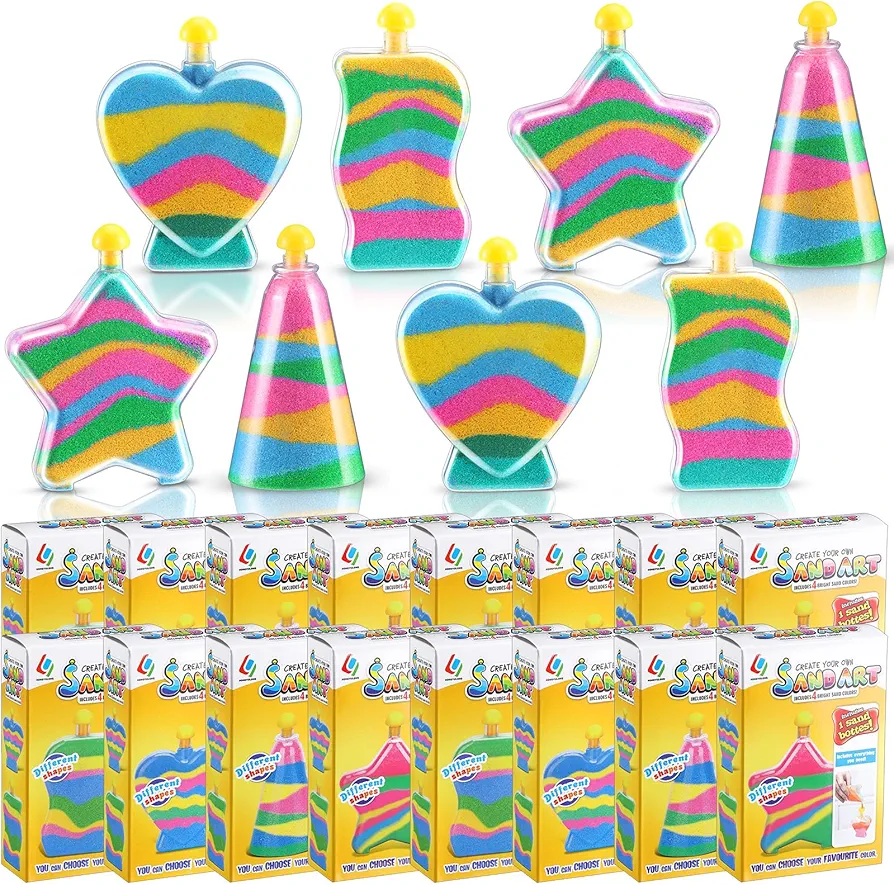 Deekin 12 Sets Sand Art Kits for Kids Create Your Own Clear Sand Art Bottles with Funnels and Sticks, DIY Colored Sand Arts and Crafts for Boys Girls