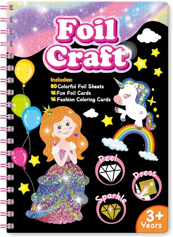 iselyn Art & Craft Activity for Kids, Foil Fun Card Princesses Castle Making Kits, No Mess DIY Creative Activity Supplies Travel Toys Set, Ideal Gifts for Girls Boys Ages 4 5 6 7 8 9 Year Olds