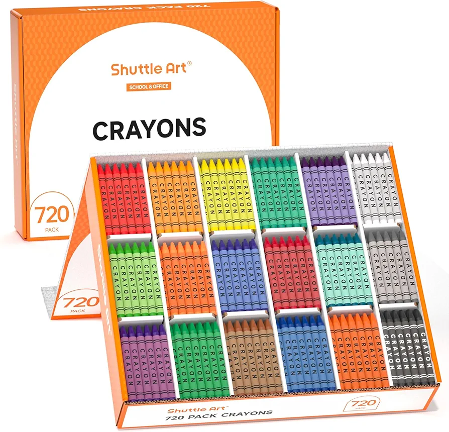 Shuttle Art Crayon Bulk Class Pack - 720 Count, 18 Assorted Colors with 40 Crayons per Color, Non-Toxic Bulk Crayon School Supplies for Teachers and Kids Arts & Crafts Supplies