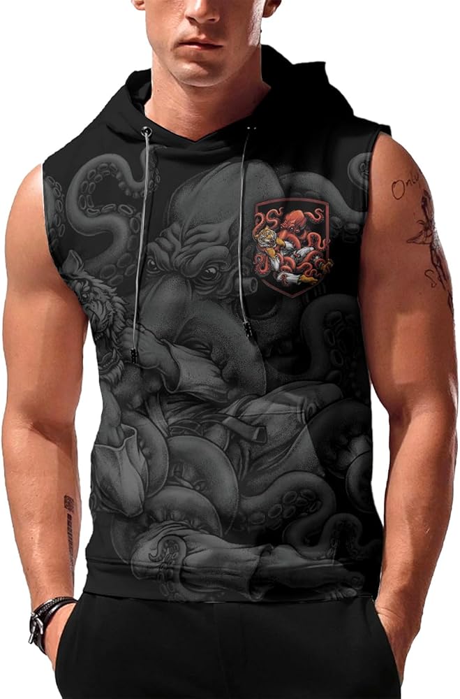 Men's Sleeveless Hoodies Workout Gym Sweatshirt Muscle Fit Fashion Athletic Hoodies Pullover Hooded