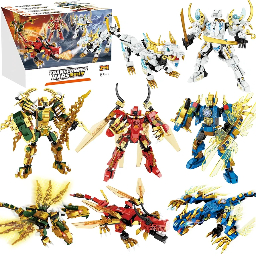 WishaLife 2 in 1 Transforming Ninja Mech Dragon Warrior Toy Building Set, Creative Action Figure Toy Gift for Kids, Boys, Girls Ages 6 and Up (1222 Pieces)