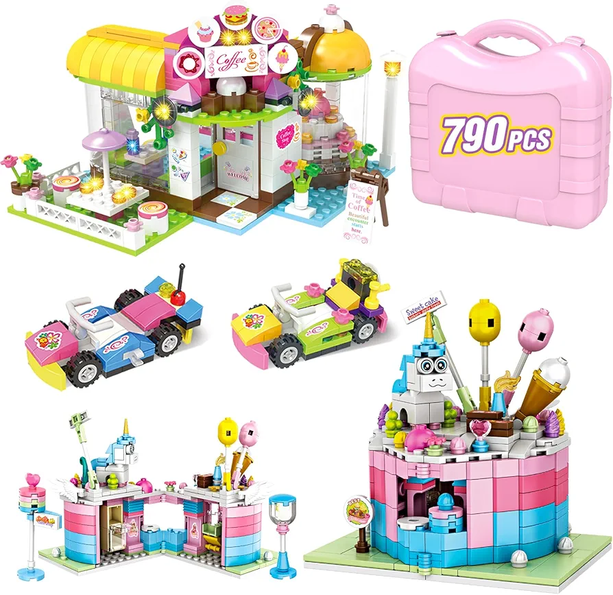 Friends Park Café Shop and Heart Cake House Building Set for Girls 6-12, Imaginative and Creative Toy Building Blocks Kit Best Gift for Kids, Boys, and Girls Ages 6+ New 2023 (790 Pieces)