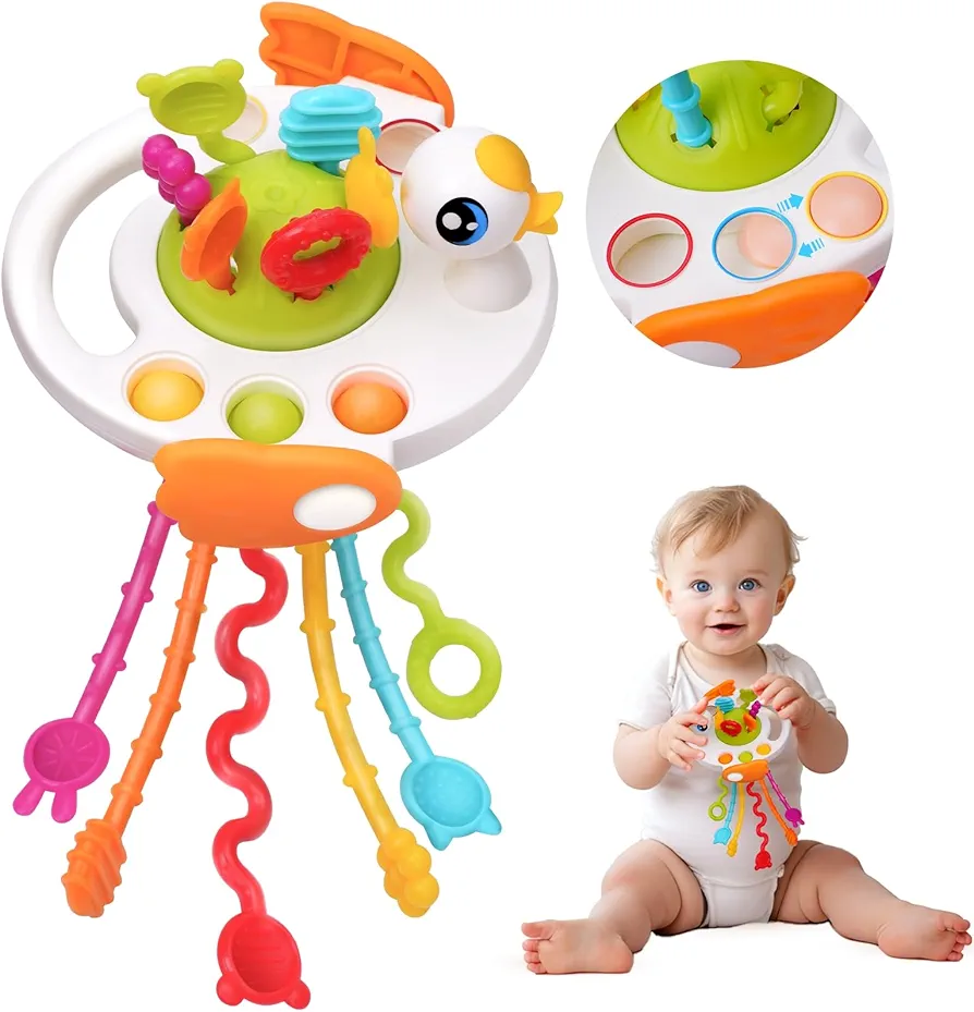 Montessori Toys for 1 Year Old, Sensory Baby Toys 6 to 12 Months, Silicone Baby Teething Strings, Travel Toy for 18+ Months, Infant Fine Motor Skills Gift