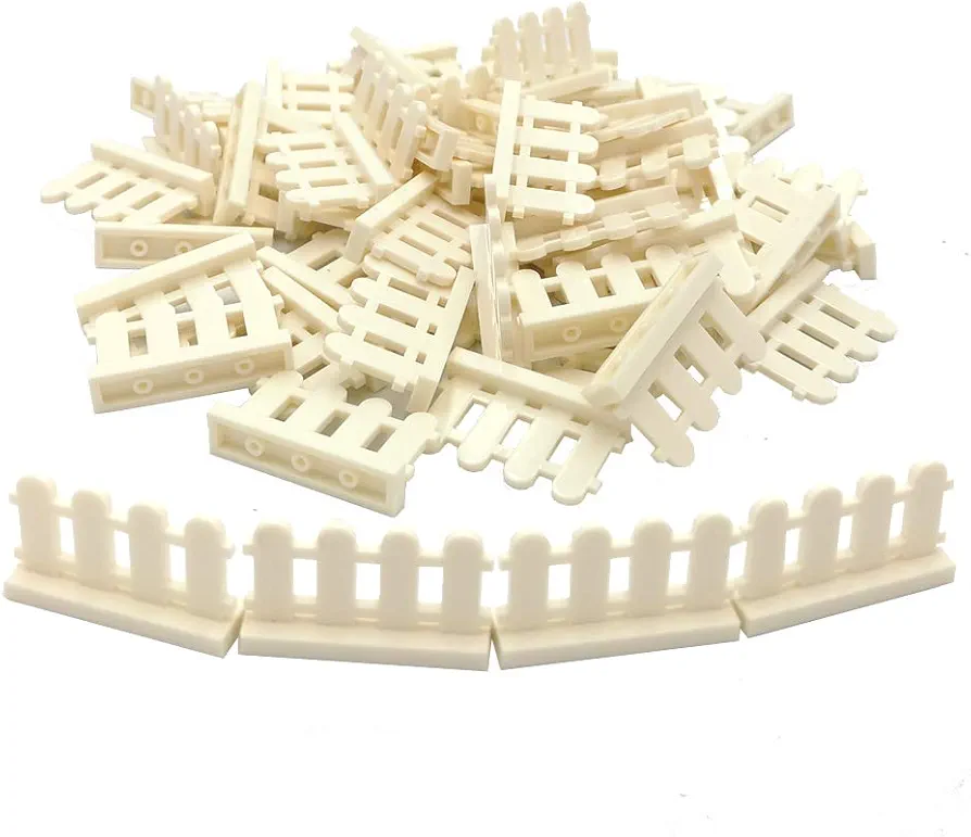 Building Block Toy Accessories 1 x 4 x 2 White Picket Fence, Bulk - 50 Pieces per Package (White)