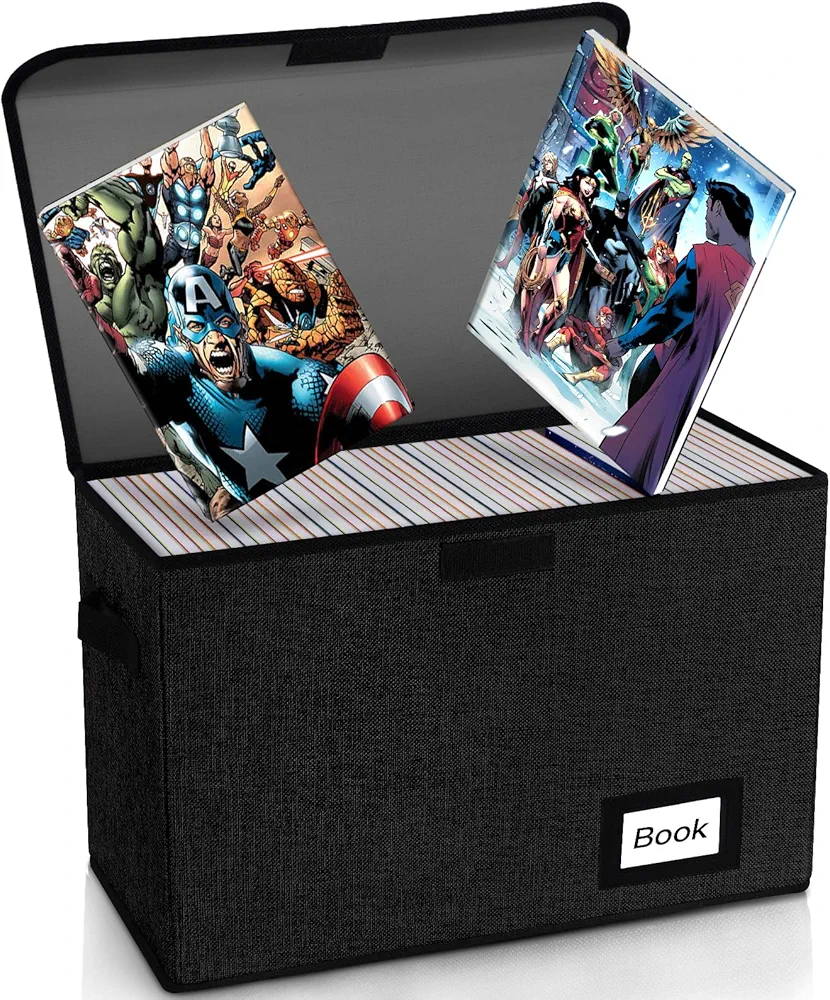 Comic Book Storage, Comic Book Box, 15.8" X 7.8" X 11.8", Collapsible Comic Short Box, Holds 160-180 Comic Book, Heavy Duty Comic Collection Gift Bin Container Holder Shelf (Black)