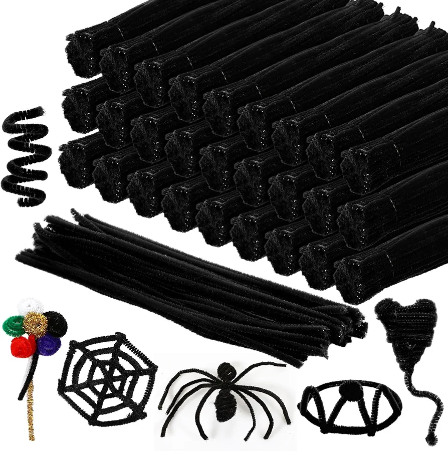 Newwiee 1000 Pcs Pipe Cleaners Bulk Chenille Stems Fuzzy Sticks for Kids DIY Art Crafts Supplies Crafts Sticks Projects Creative Home Decoration Birthday Valentine's Day Party Favor(Black)