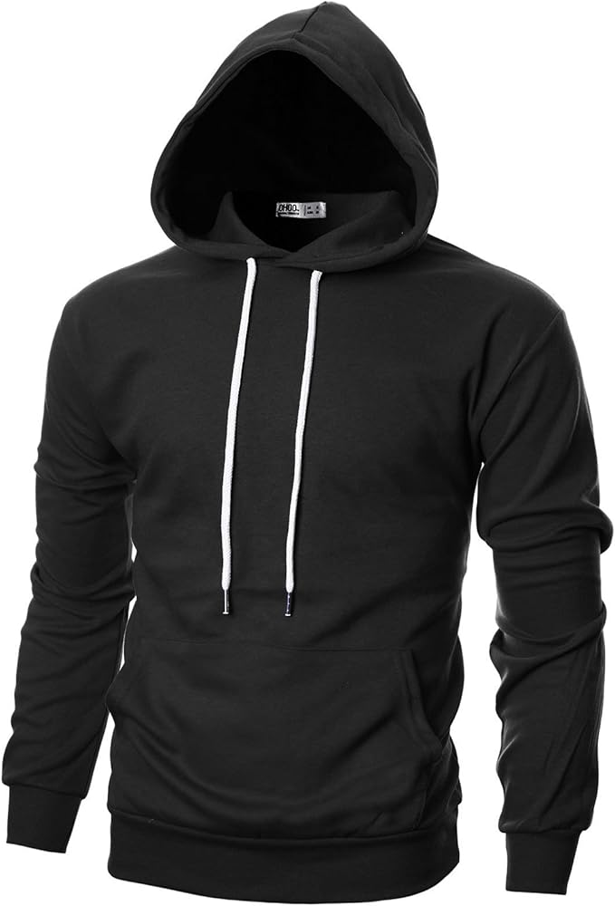 Ohoo Mens Slim Fit Basic Pullover Hoodies Sweatshirt Lightweight Long Sleeve with Kanga Pocket