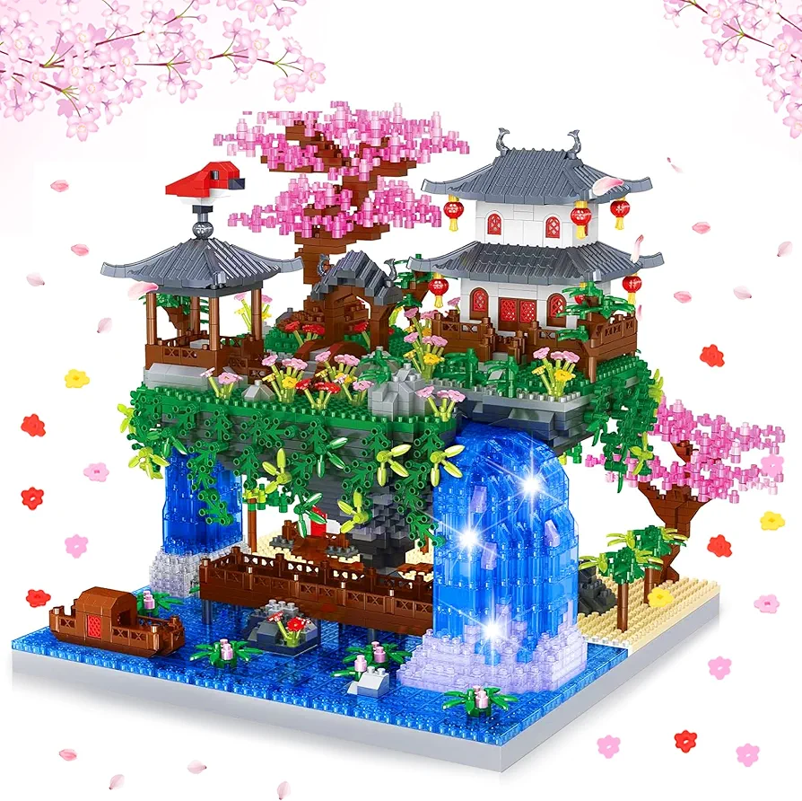 Cherry Blossom Tree Building Set with LED Light 3 Modes - 3220 Pcs Peach Blossom Micro Mini Building Blocks Set for Kids Adults - Cherry Bonsai Kit Educational Toys for Birthday Gift Valentines