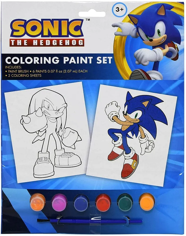 Sonic The Hedgehog Coloring Paint Set - Hedgehog Sonic Kids Art Set, Included 6 Acrylic Paint Set, Brush, and 2 Coloring Sheets, Fun Children Painting Set Activity For Boys and Girls Ages 3 and Older