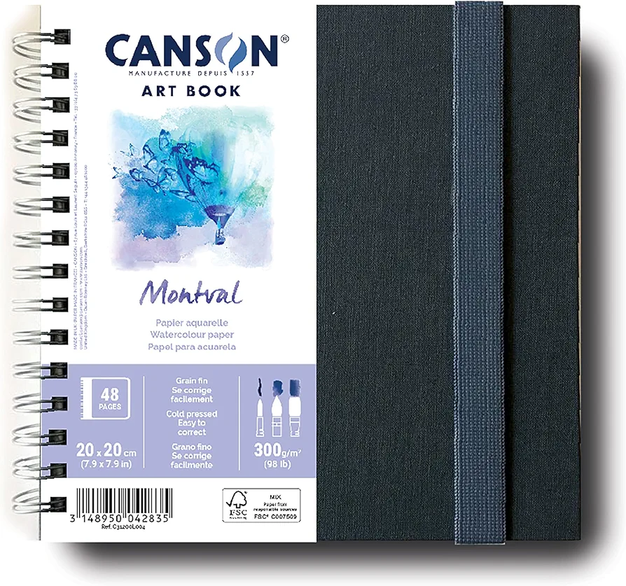 CANSON Art Book Watercolor Paper Notebook, 7.8x7.8 inches, White