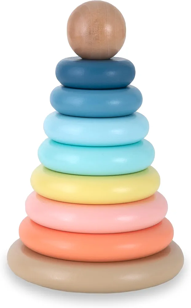 Play Platoon Wooden Rainbow Stacking Toy Ring Stacker Baby Toy, Educational Interactive Learning Toys, Create Stacks of Circles for Kids, Babies, Toddlers and Children